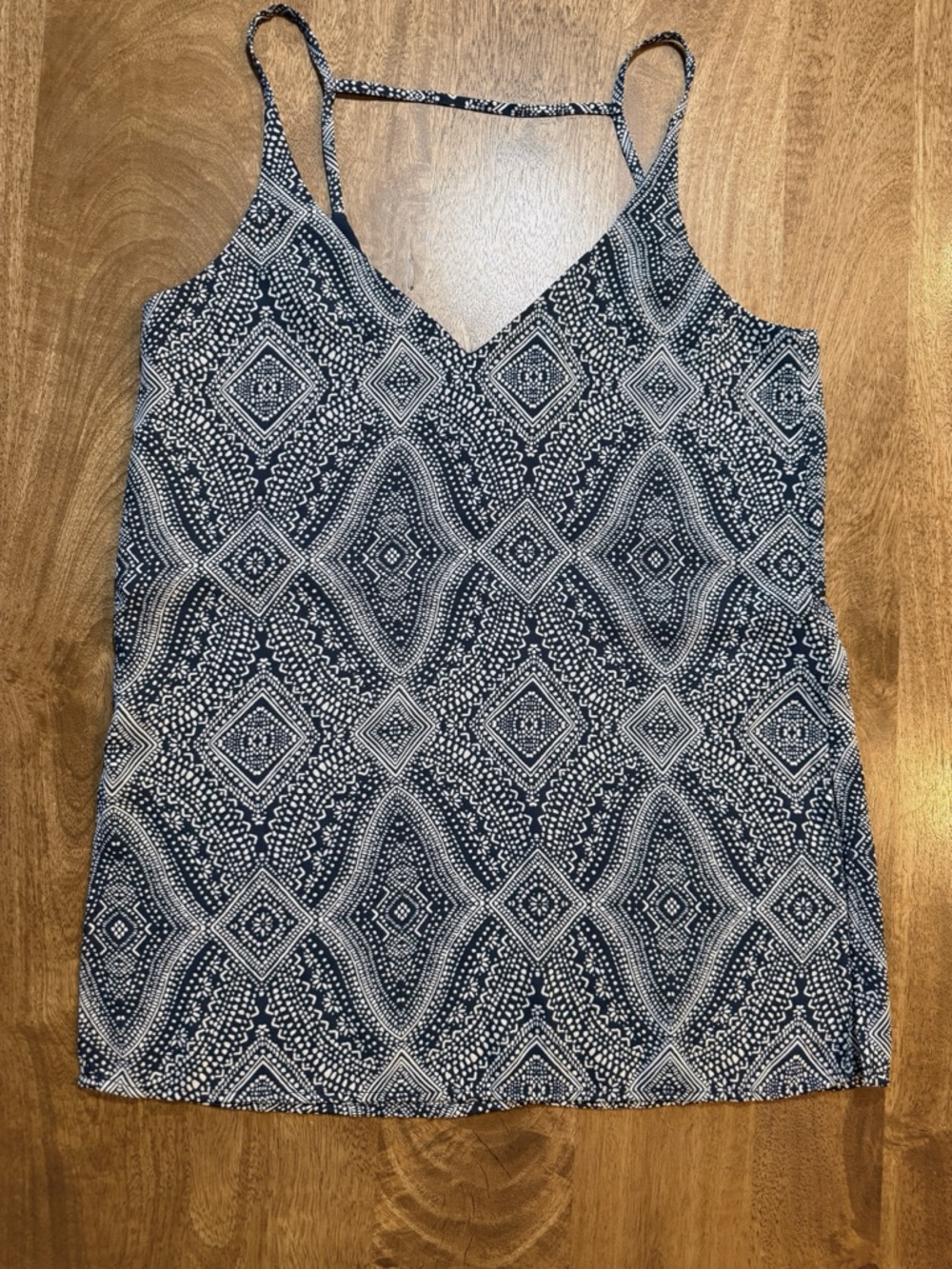 Women's Navy Patterned V-Neck Cami Tank Top